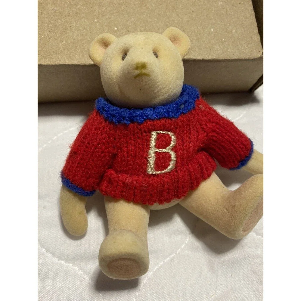 Gund Miniature Jointed Winter Teddy Bear “B” Red Sweater Vintage HTF
